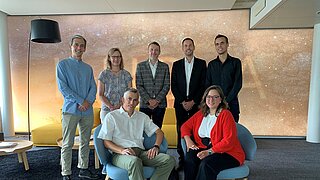 Photo from left to right: EPFL Vice Presidency for Innovation: Federico Matteini (Business Developer); Pascale Van Landuyt (Innovation Mentor – Innosuisse specialist), Robert Giezendanner-Thoben (Director of Industry Affairs) / Center for Digital Trust: Olivier Crochat (Director) / Swiss Post: Fabien Delalondre (CTO and Head of Architecture), Laetitia Henriot (Head of Technology, Strategie & Steering - Member of the Executive Board of IT), Thierry Golliard (Head of Open Innovation & Venturing)